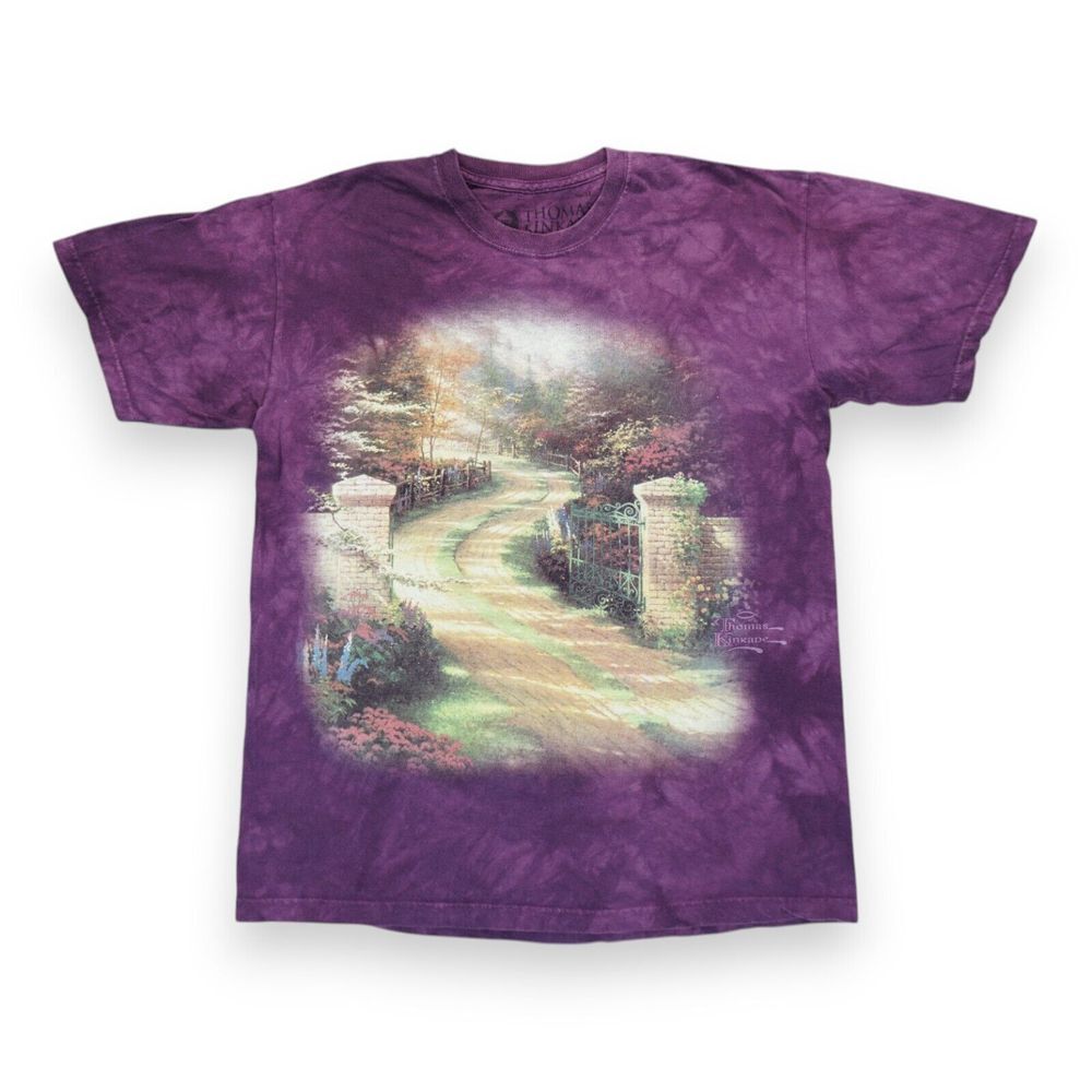 Vintage‎ 90s Thomas Kincade Purple Tie Dye Idyllic Country Scene T-shirt Size M